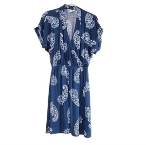 H&M Navy Blue and White Faux Wrap Dress Size 4